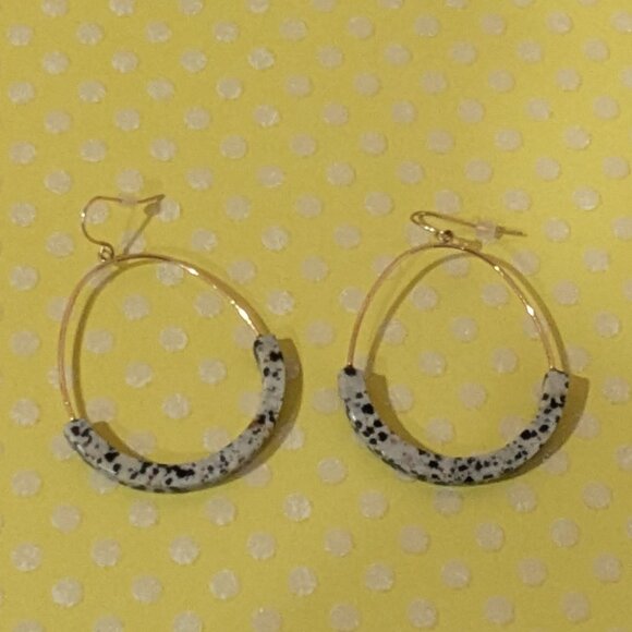 Dalmation Jasper Gemstone Large Gold Hoop Earrings - Pre Owned - Picture 1 of 3